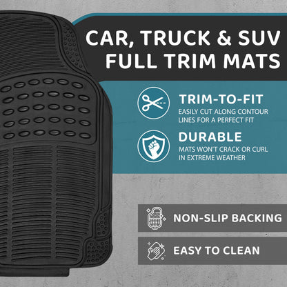 Heavy Duty Rubber Car Mats Universal Non Slip Floor Mats or Waterproof Boot Liner | Trim to Fit All Weather Protection for Cars, Vans, SUVs & Trucks