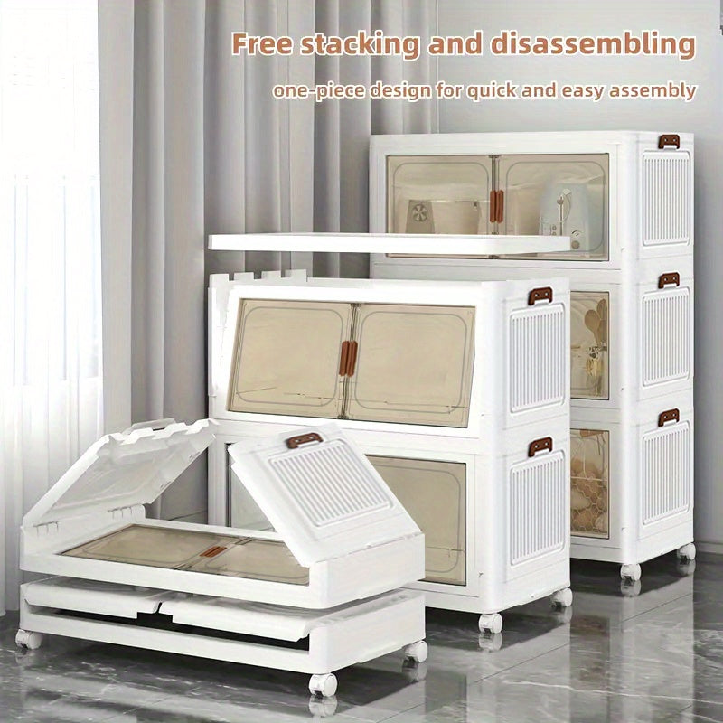 45Cm/50Cm Small Foldable Storage Cabinet, Small Capacity Entryway Storage Cabinet, with Wheels And Lid - Foldable Stackable Plastic Box, Home Storage And Organization Tool Cabinet, Foldable Organizer Box, Suitable for Closet, Bedroom, Kitchen