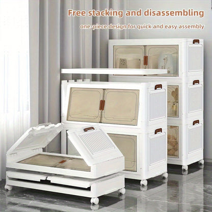 45Cm/50Cm Small Foldable Storage Cabinet, Small Capacity Entryway Storage Cabinet, with Wheels And Lid - Foldable Stackable Plastic Box, Home Storage And Organization Tool Cabinet, Foldable Organizer Box, Suitable for Closet, Bedroom, Kitchen
