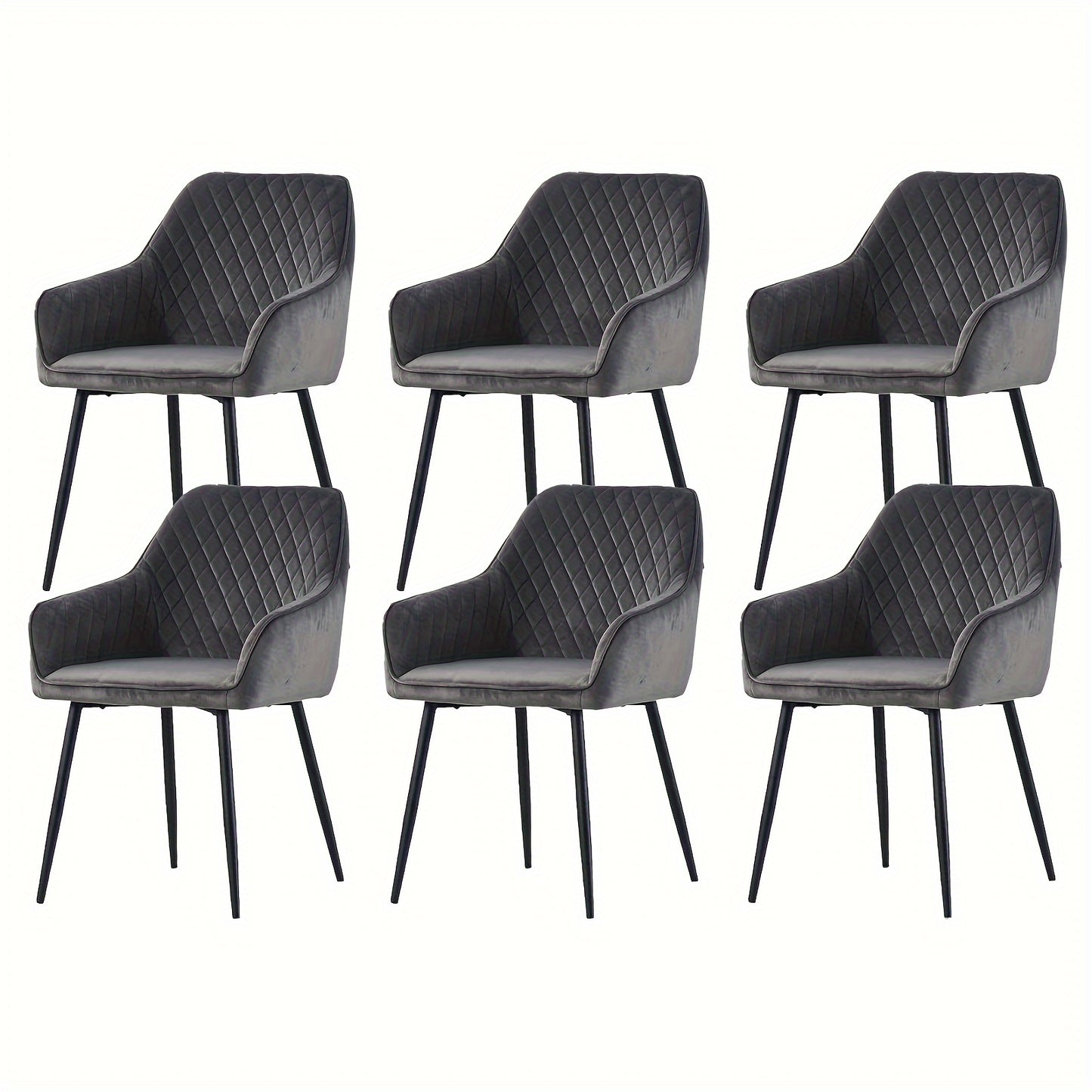 Set of 1 2 4 6 Dining Chairs Velvet Armchairs with Armrest & Backrest Upholstered Seat with Black Metal Legs