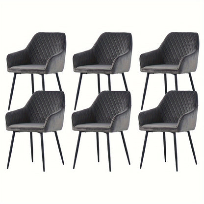 Set of 1 2 4 6 Dining Chairs Velvet Armchairs with Armrest & Backrest Upholstered Seat with Black Metal Legs