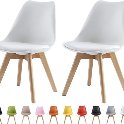 Set of 2 Retro Dining Chairs with Wooden Legs & Cushion Pad – Ergonomic Curved Backrest, Faux Leather Seat, 10 Colours, 120kg Capacity for Home, Office & Lounge