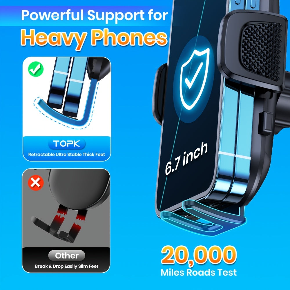 TOPK D46C 360° Rotatable Car Phone Holder, Dashboard Mount with Strong Suction for Hands-Free Use, Universal Fit for All Smartphones