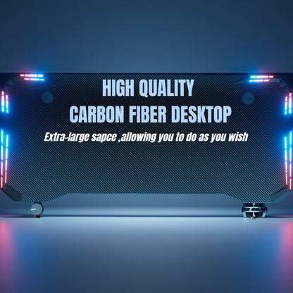 RGB Gaming Desk with LED Lights and Mouse Pad, Large Ergonomic Computer Desk with Cup Holder & Headphone Hook,Modern Carbon Fiber Design for PC Gaming & Home Office,Black