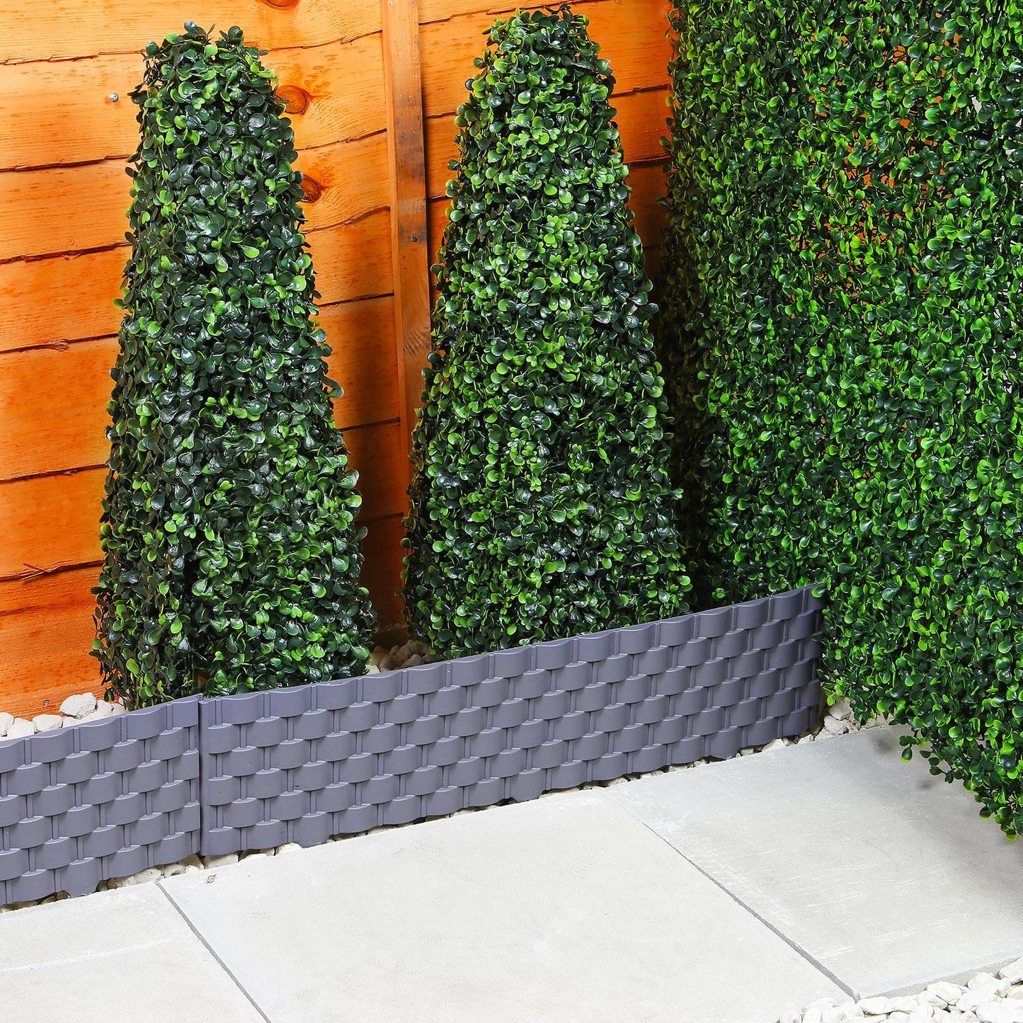 Garden Fencing Set, 4pcs Faux Rattan Effect Plastic Edging, Durable and Weather-Resistant Border for Lawn, Flowerbed, Patio, Driveway, Landscaping Decoration, Easy-to-Install Garden Edging Panels, Decorative Outdoor Fence for Lawn Protection, 2.38m Covera