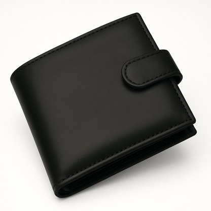 Mens Genuine Leather Wallet Black RFID Blocking Soft Tri Fold Card Slots Id Window and Coin Pocket