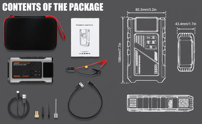 12000mAh Jump Starter Power Pack - 6000A Car Battery Booster - 12V Jump Starter with 150PSI Tire Inflator - Portable Air Compressor with LCD Display - Jump Starter Power Bank (1.98gal Gas/1.59gal Diesel) - LED Light