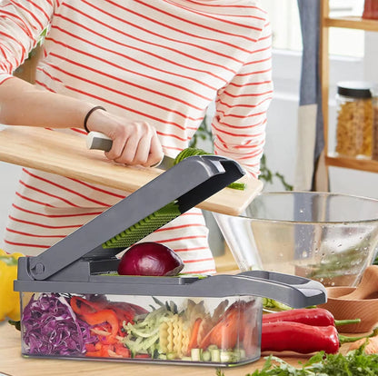 15-in-1 Fruit & Vegetable Grater Set - Kitchen Multi-Tool with 8 Interchangeable Blades (Gray Green) - Includes Dicer/Shredder/Slicer Functions