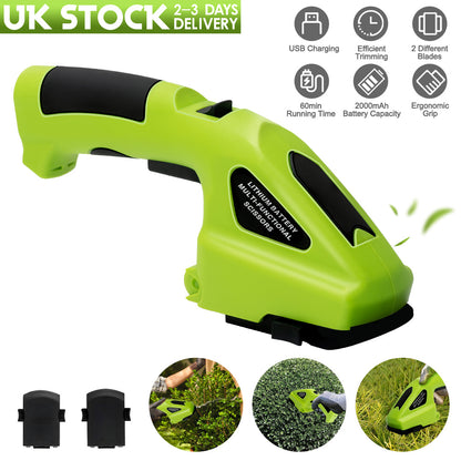 Machine Only Cordless Hedge & Grass Trimmer, Portable 2-in-1 Electric Handheld Hedge Trimmer & Pruner, Handheld Garden Tool Easy to Use for Professionals and Homeowners, Hedge Trimmer Electric, Home Gardening Tool, Comfortable Grip Handle, Durable Constru