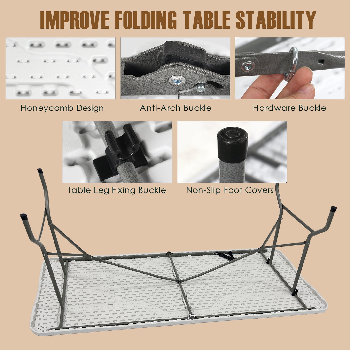 6ft Folding Trestle Table Heavy Duty Trestle Picnic Garden Table Outdoor Indoor Wedding Desk Portable