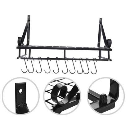 10-Hook Heavy Duty Metal Wall-Mounted Kitchen Organizer, Multifunctional Hanging Rack for Pots, Pans, and Cooking Utensils Storage, Space Saving Design for Small Kitchens