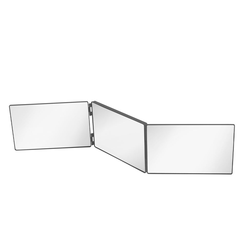 Multi-Functional Tri-Fold Makeup Mirror, Foldable Barbering Tri-Angle Mirror - Height-Adjustable, Hook-Mounted, Foldable, Wall-Mounted, Suitable for Self-Haircutting, Shaving, Grooming, Facial Treatments and Makeup Application