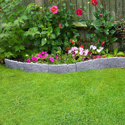 Lawn Edging Plastic Flower Bed Edging T-Shape Flower Bed Border Garden Palisade Garden Fencing with Pointed & Buckle, Flexible Extendable Easy to Install, for Garden Path Flower Bed Pavement Farm, Light Grey/ Anthracite(10pcs/20pcs, 2. 5m/ 5m)