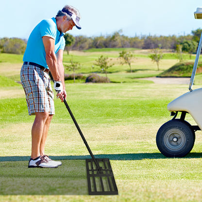 Professional Heavy-Duty Stainless Steel Lawn Leveling Rake with Adjustable Length Handle (25x50cm/25x75cm) - 4-Section Telescopic Design, Ergonomic Non-Slip Grip & 4-Section Lever Mechanism for Golf Courses, Gardens, Yards - Sand Trap, Bunker