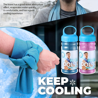 2pcs Quick-Dry Ice Towel with Cup - Lightweight Reusable Suitable for for Outdoor, Gym, Yoga & Travel | Portable Ice Towel for Cooling & Hydration | Quick-Dry Technology, Durable Fabric for Fitness, Sports, Body Care | Unisex Design