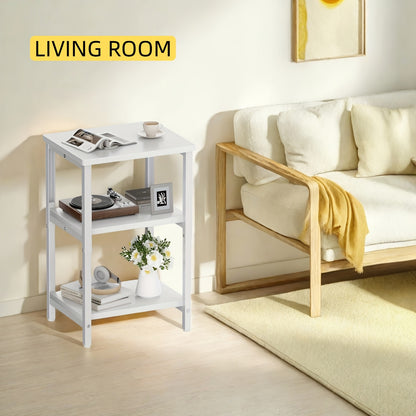 Bookshelf, Sofa Side Table Living Room, Industrial End Table With 3-Tier Storage Shelves, Bedside Tables With Height Adjustable, Steel Frame, Nightstand 37 x 30 x 59.4/62.4/65.4 cm, 4 Colors
