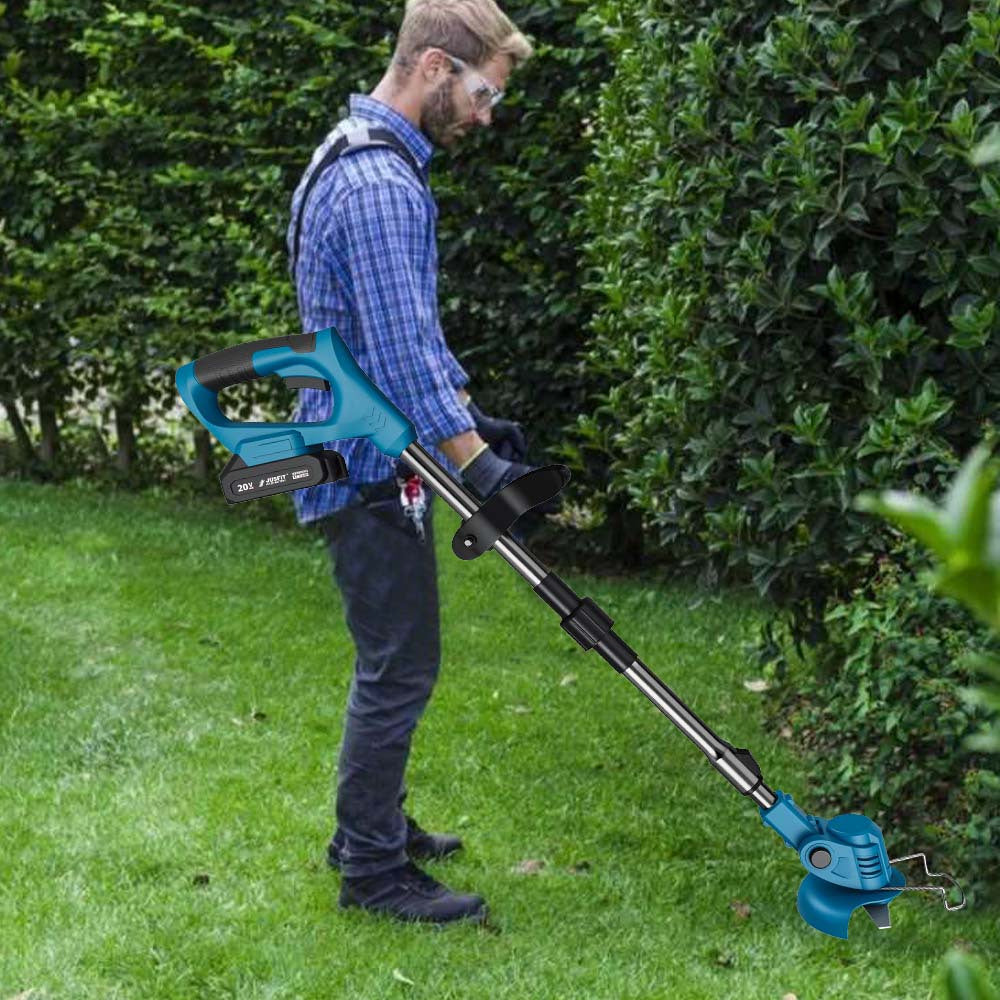 Machine ONLY Cordless Grass Trimmer, 3-in-1 Upgraded Electric Grass Trimmer with 2pcs 2.0Ah Large Capacity Battery, Pure Copper Motor, Telescopic & Foldable Handle, Removable Wheels, 360°Adjustable, Lawn Mowing, Weed Eater, Garden Edging, Landscaping, for