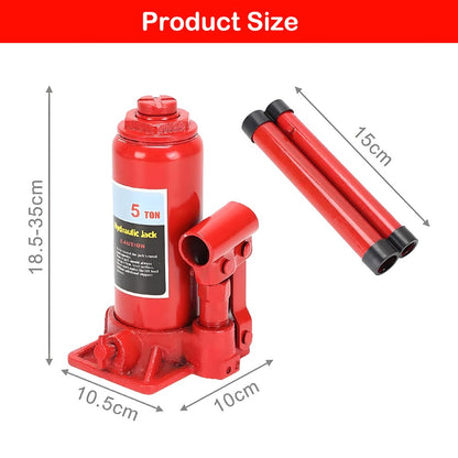 Bottle Hydraulic Jack 5Ton Portable Compact Car Lifter Heavy Hydraulic Lifting Equipment Car Jack Used for Repair and Replacement Compact Low Chassis Car Saloon On Road or in Garage