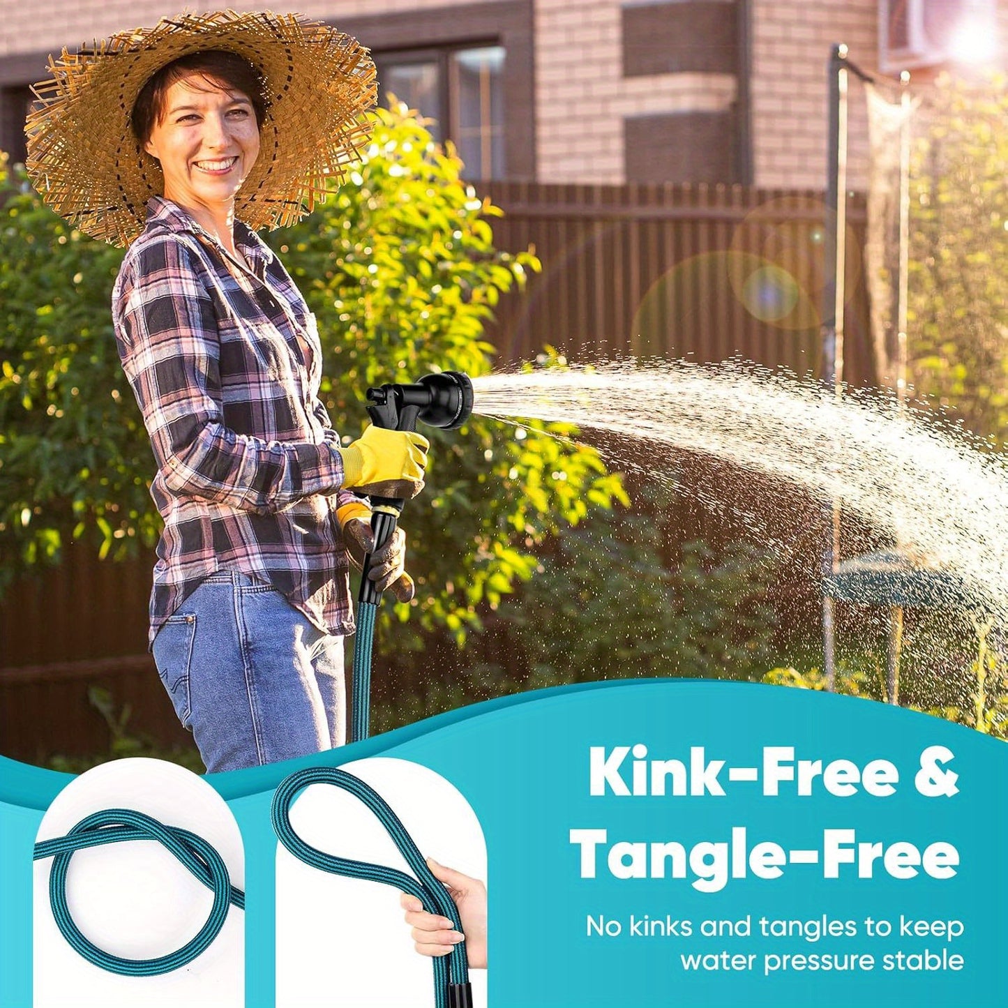 100ft Heavy-Duty Garden Hose, Expandable, Four Colors Are Available, With 1/2" Solid Brass Fittings, Leakproof Design, Durable Rubber Material, US Standard Threads- Perfect For Gardening, Cleaning, Forestry.