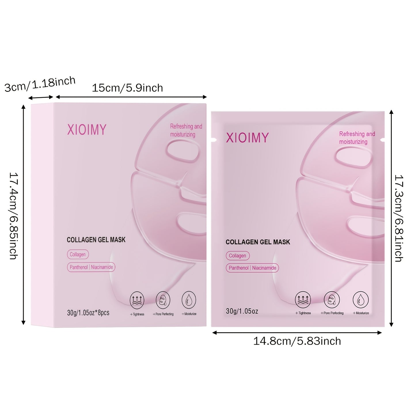 8pcs Collagen Nicotinamide Moisturizing Facial Mask Can Make Skin Feel Soft, Moist, Transparent, Powerfully Moisturizing, And Give Skin Luster. It Is Applicable to All Skin Types, Collagen Facial Mask, Nicotinamide Facial Mask