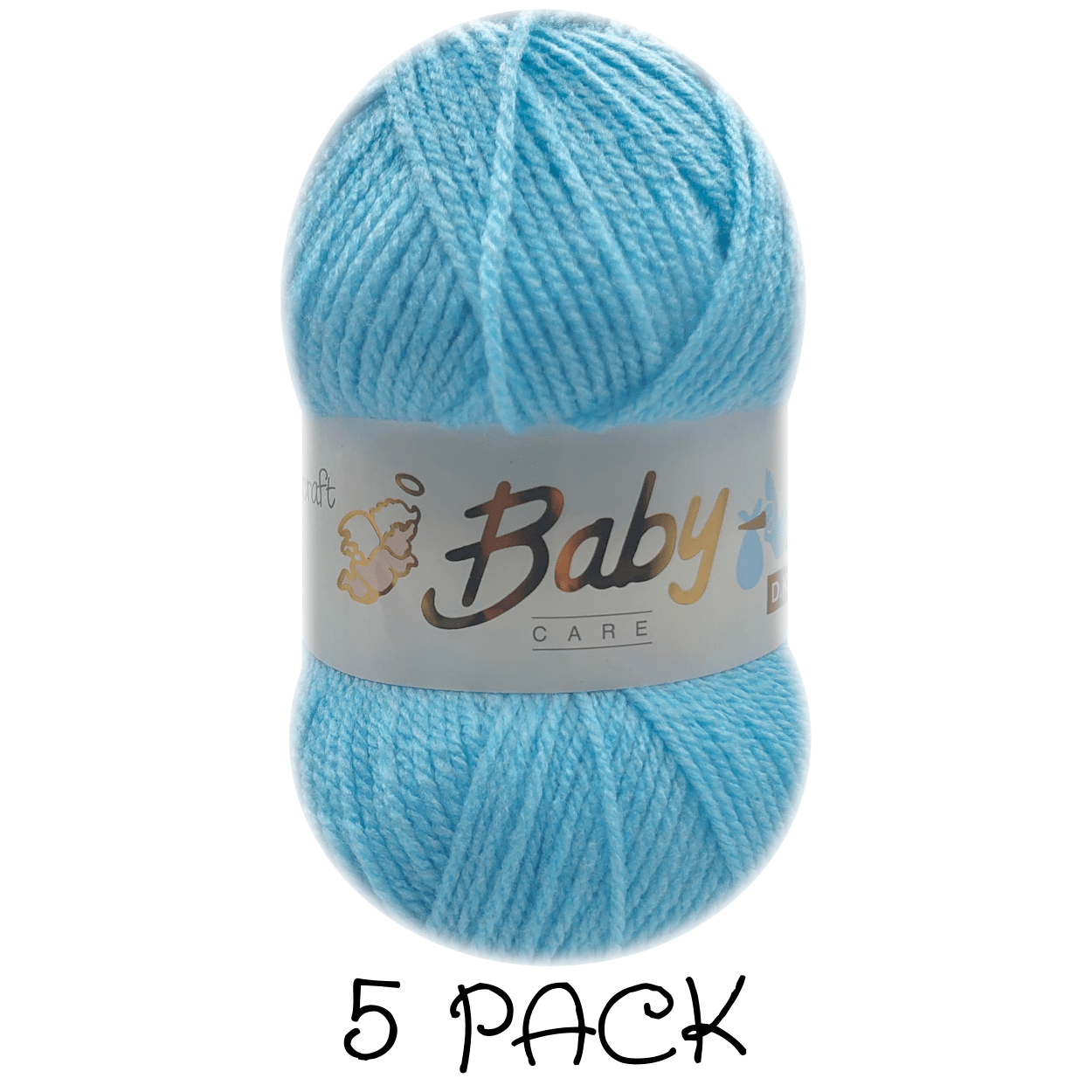 Woolcraft - Baby Care Double Knitting Yarn - 2 or 5 Pack of 100g Balls of 100% Acrylic Yarn - 13 Colours Available - Aqua, Beige, Baby Blue, Oyster, Denim, Lilac, Mint, Peach, Baby Pink, Rouge, Silver, White or Lemon - Perfect for Knitting or Crochet
