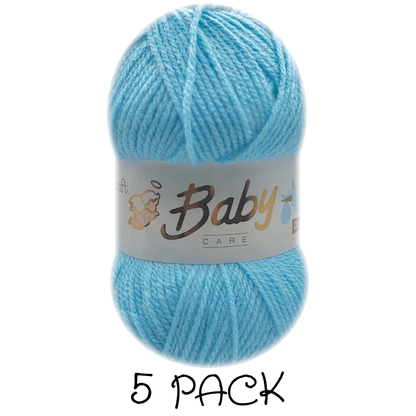 Woolcraft - Baby Care Double Knitting Yarn - 2 or 5 Pack of 100g Balls of 100% Acrylic Yarn - 13 Colours Available - Aqua, Beige, Baby Blue, Oyster, Denim, Lilac, Mint, Peach, Baby Pink, Rouge, Silver, White or Lemon - Perfect for Knitting or Crochet