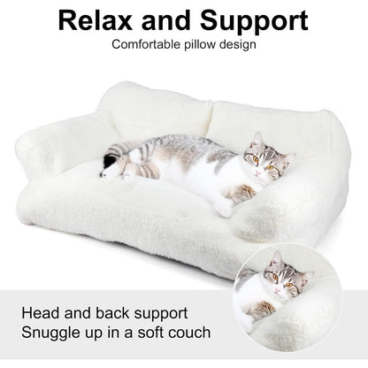 Pet Sofa Bed for Cats and Dogs 66x48x33cm Fluffy Plush Cat Couch with Anti-Slip Base Machine Washable Teddy Fleece Dog Bed for Small Medium Dogs Cats Rabbits
