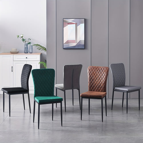 Suede Dining Chairs, Retro Armless High Back Upholstered Soft Seat with Black Metal Legs, Set of 4/6, for Dining Room Kitchen