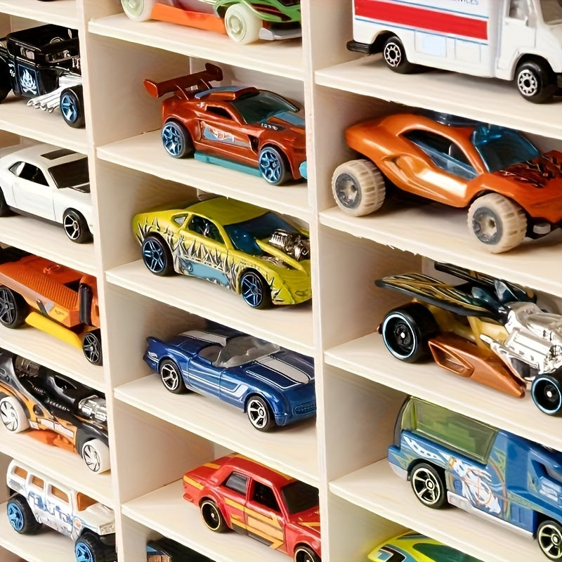 1:64 Scale Recycled Wood Car Model Display Cabinet with 60 Panels - Multi-Compartment Storage Rack for Toy Cars, Collectibles, Home Decor (Living Room, Bedroom, Office) - High-Quality Organizer
