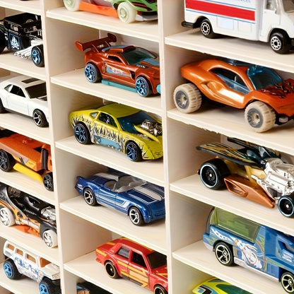 1:64 Scale Recycled Wood Car Model Display Cabinet with 60 Panels - Multi-Compartment Storage Rack for Toy Cars, Collectibles, Home Decor (Living Room, Bedroom, Office) - High-Quality Organizer