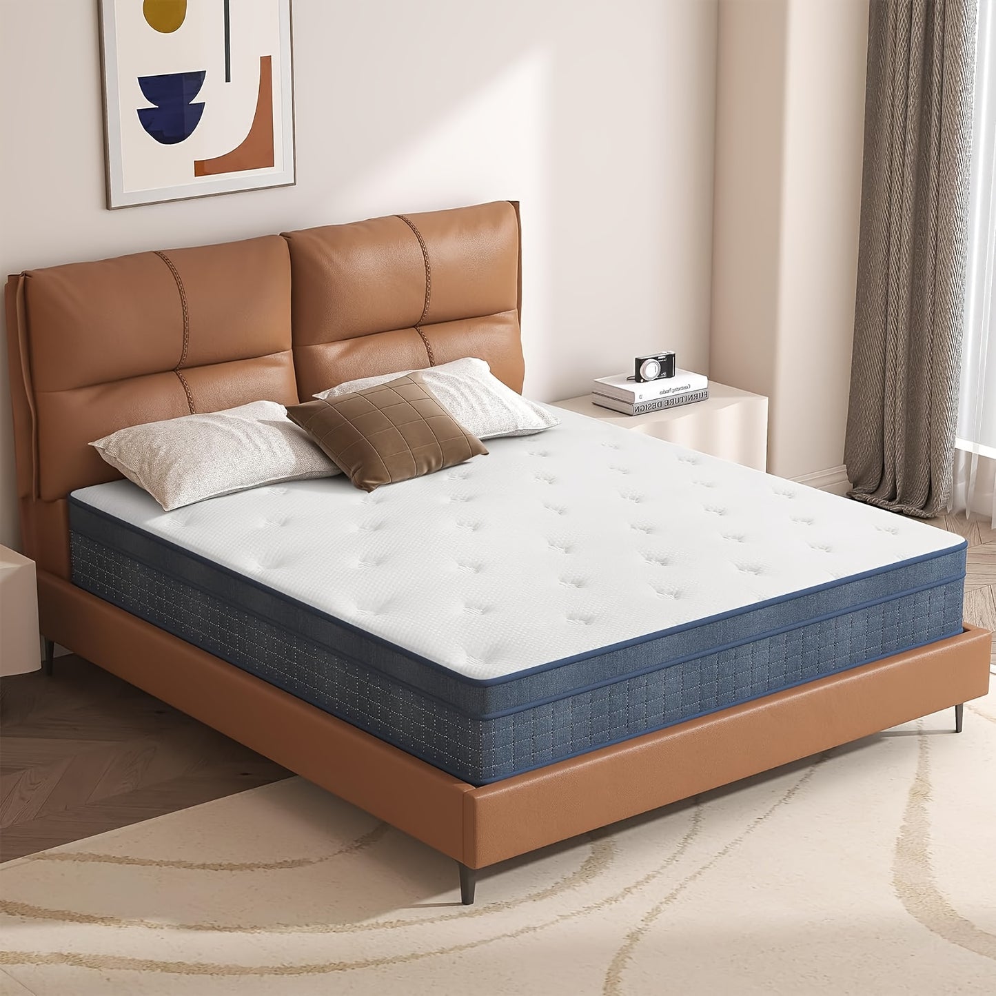 26cm/10.2in) Premium Hybrid Mattress: Individual Pocket Springs & 7-Zone Gel Foam, Medium Firm, Motion Isolation, Blue & White Design