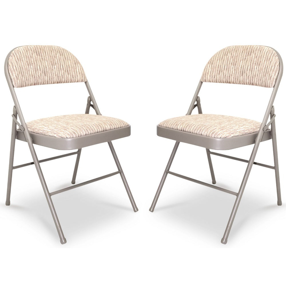 Folding Chair Fabric Padded Steel Frame Set of 2 Foldable Back Rest Seat Home Garden Office Bedroom Events Grey No Assembly