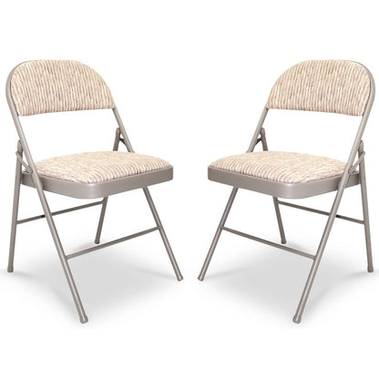Folding Chair Fabric Padded Steel Frame Set of 2 Foldable Back Rest Seat Home Garden Office Bedroom Events Grey No Assembly