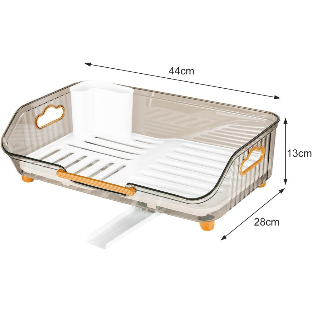 1pc Dish Drying Rack with Handle & Drainboard - Space-Saving Compact Design with Utensil Holder, Durable Plastic Construction, Easy to Clean & Move - Over Sink or Countertop Use for Small Kitchens, Apartments, RVs - Modern White & Golden Kitchen Organizer
