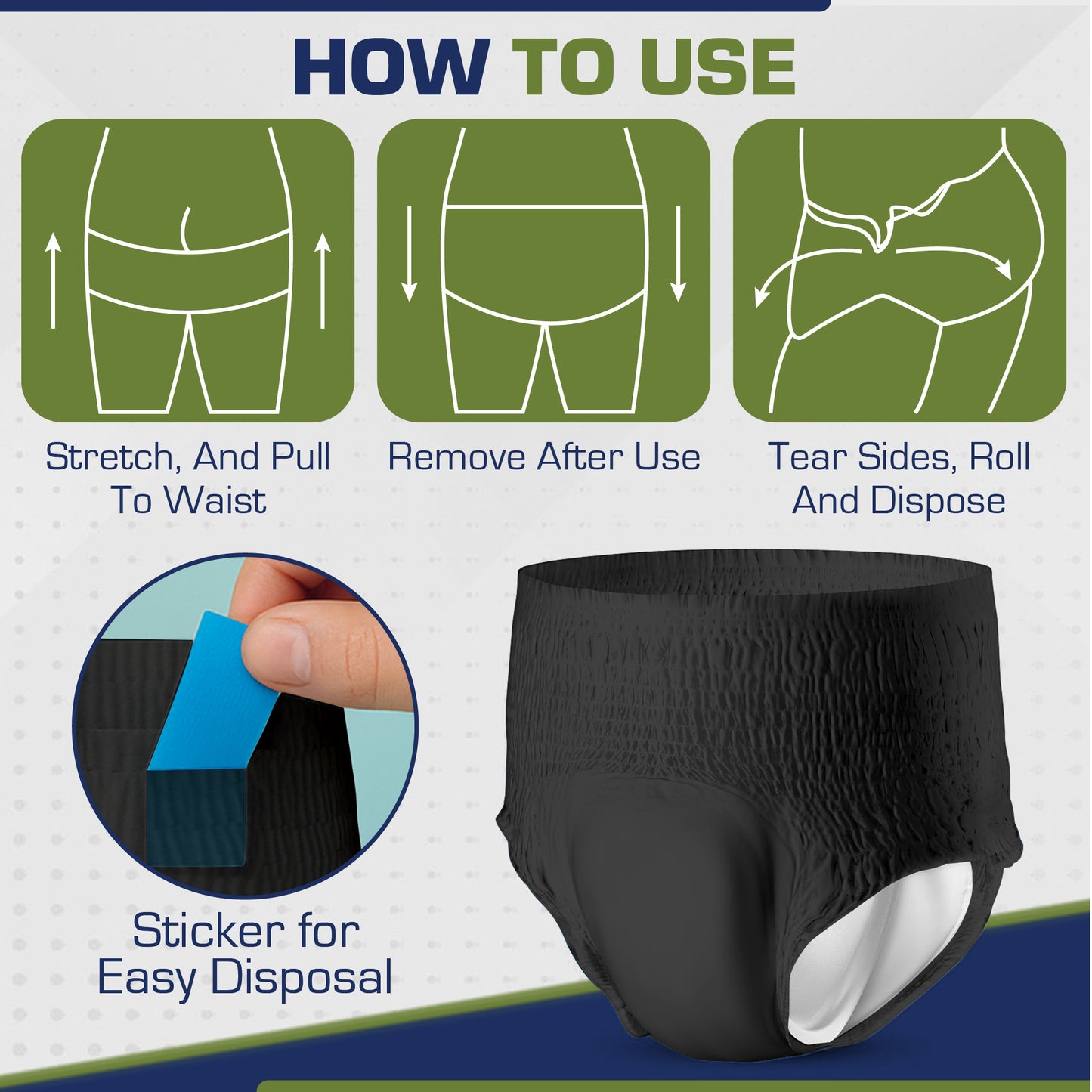 12 x Black Pull Up Pants Women & Men | Super Pull Up Pants | Adult Nappies | High Absorption and Soft-Stretch Waistband | Size S, M, L, XL | (1 Pack of 12)