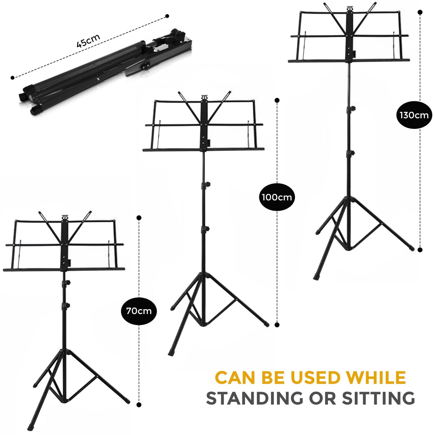 Music Stand - Music Stands for Sheet with Carrying Bag, Metal Sheet Music Stand Portable, Adjustable Podium Stand with Tripod Base and Sheet Music Folder, Black