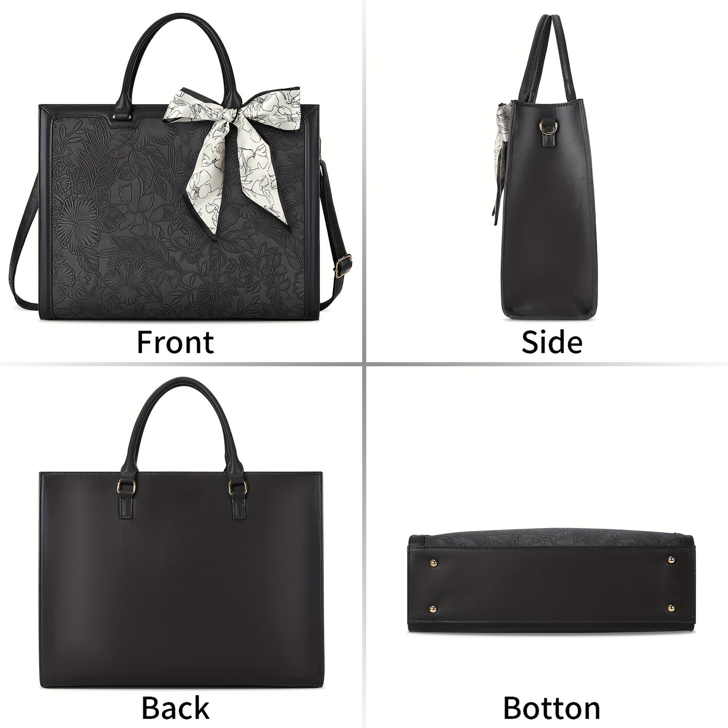 [Laptop Bag 15.6 Inch] Women's Laptop Bag 15.6 Inch Tote Faux Leather Computer Business Lightweight Office Briefcase Large Capacity Handbag Shoulder Black