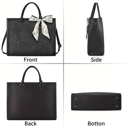 [Laptop Bag 15.6 Inch] Women's Laptop Bag 15.6 Inch Tote Faux Leather Computer Business Lightweight Office Briefcase Large Capacity Handbag Shoulder Black
