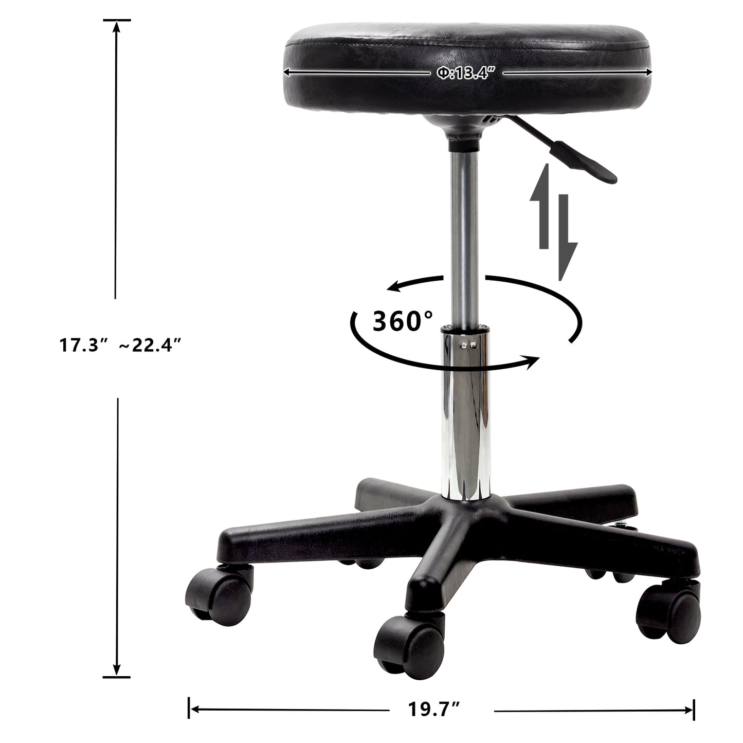 Black Adjustable Rolling Cushion Tattoo Massage Hydraulic Salon Stool with Wheels