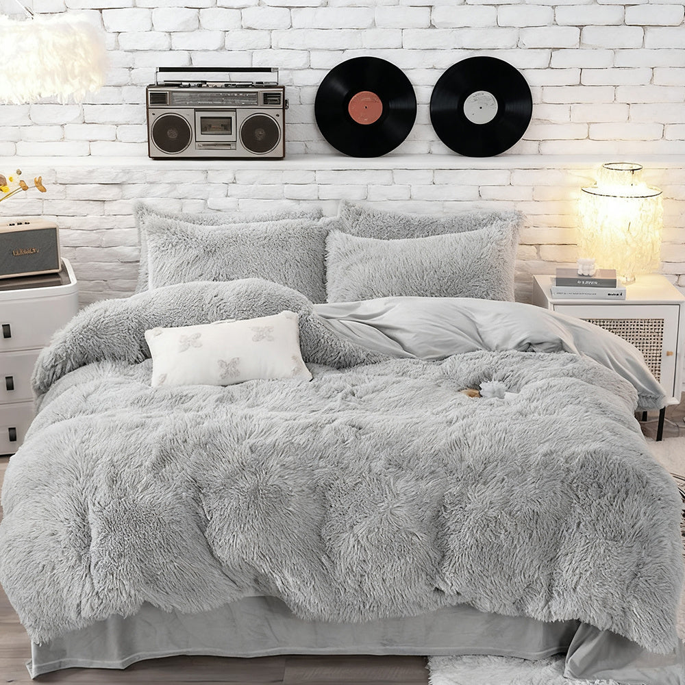 Water Mink Plush Super Soft and Thicken Autumn and Winter Bedding Set, Plush Comfortable Warm Duvet Cover Pillowcases Three-piece Set, Available in Various Colors, Down Duvet Cover, Zipper Closure Design, Single/Double/King/Super King