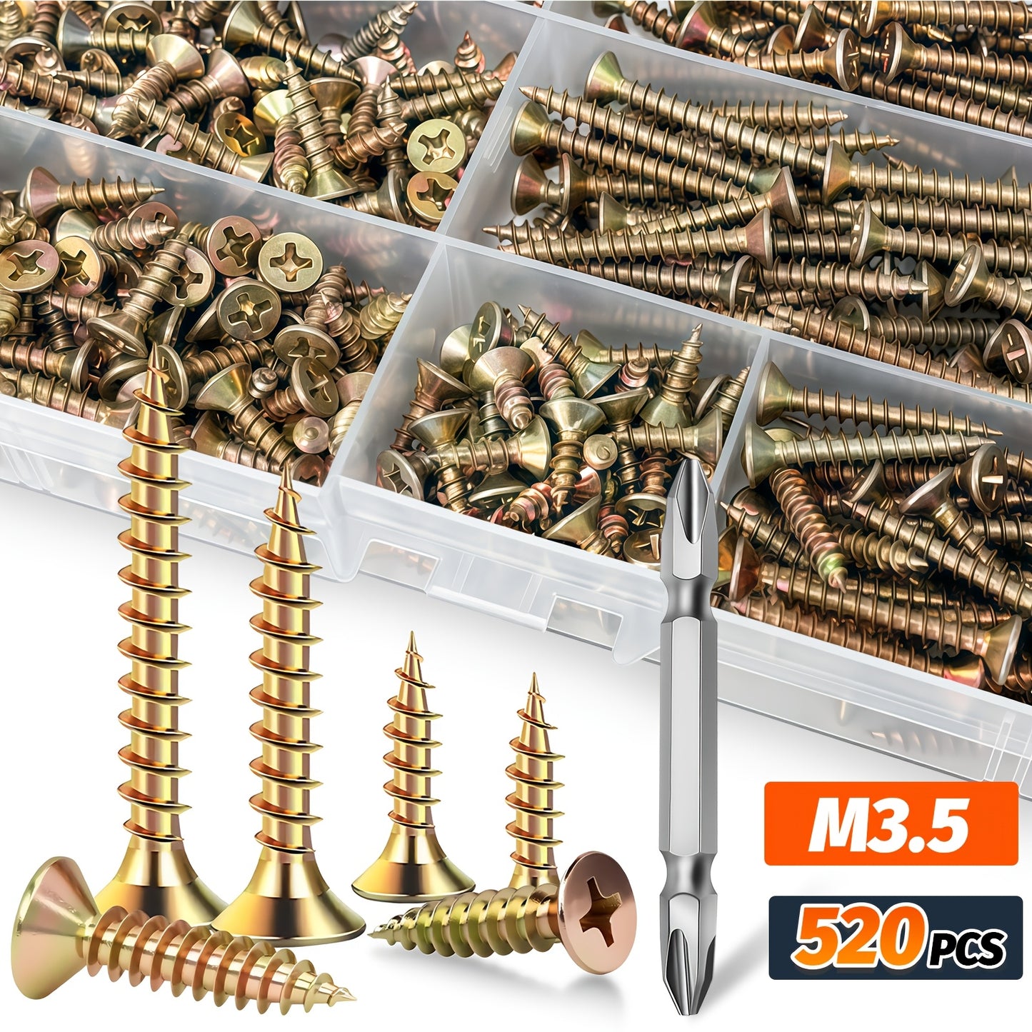 520pcs Countersunk Self-tapping Screw Set, M3.5/12/14/16/20/25/30/35mm Multi-size Specifications, Colorful Cross-head Design - Includes Screwdriver Bit, Multi-functional And Durable, Suitable for Industrial, Home, And Furniture Applications