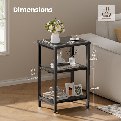 Bookshelf, Sofa Side Table Living Room, Industrial End Table With 3-Tier Storage Shelves, Bedside Tables With Height Adjustable, Steel Frame, Nightstand 37 x 30 x 59.4/62.4/65.4 cm, 4 Colors