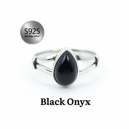 925 Sterling Silver Pear Gemstone Ring in Onyx, Larimar and More, Minimal Daily Wear Jewelry for Women