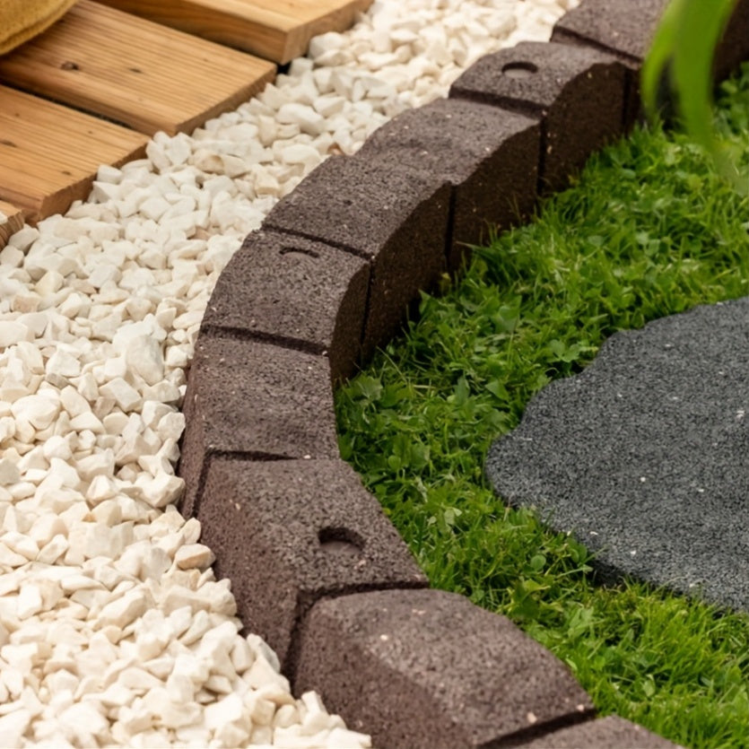 Rubber Garden Edging 120cm Roman Castle Stone Border – Pack of 4 Heavy-Duty Flexible Landscape Sections, No-Dig Lawn Path Divider, Earth Tone