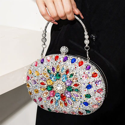 Women Evening Bag Multicolor Clutch Bag Luxury Crystal Handbag Bridal Wedding Purse Glitter Shoulder Bag with Detachable Chain Banquet Party Prom Crossbody Bag Gold-Multicolour, Green/ Gold/ Silver