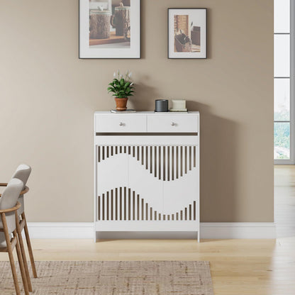 Modern White MDF Wood Radiator Cover with Drawers - Contemporary Style, Great Choice for Living Room, Bedroom, Hallway, Suitable for Placing Decorative Items and Storing Small Objects.