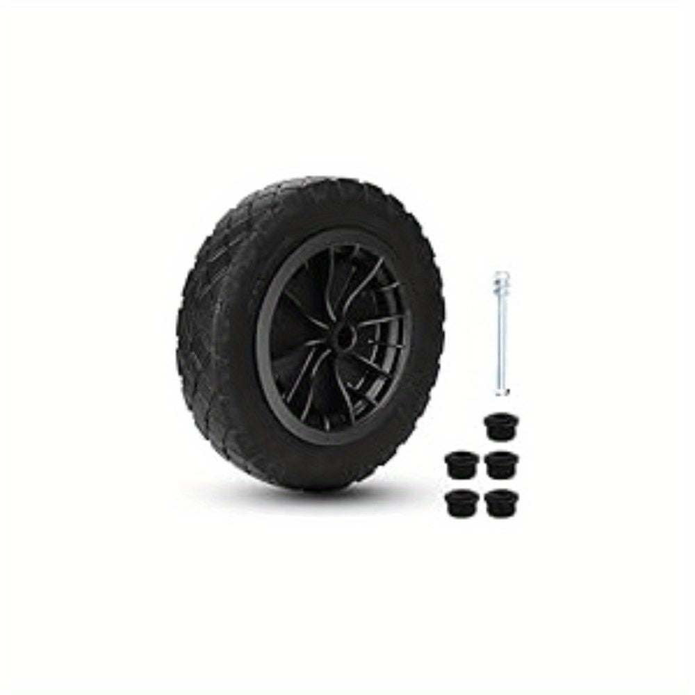 PU 14" Puncture Proof Black Wheelbarrow Wheel Tyre 3.50-8 foam filled + AXLE Wheelbarrow Wheel Replacement for Tough Garden Outdoor Use