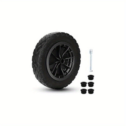 PU 14" Puncture Proof Black Wheelbarrow Wheel Tyre 3.50-8 foam filled + AXLE Wheelbarrow Wheel Replacement for Tough Garden Outdoor Use