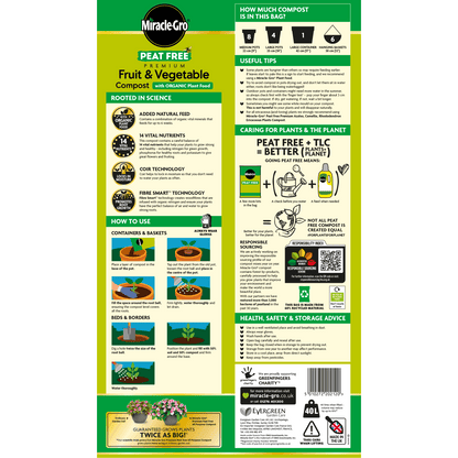 Miracle Gro Performance Organics Fruit and Veg Compost 40L Natural Nutrient Rich Compost for Fruit and Vegetable Gardens