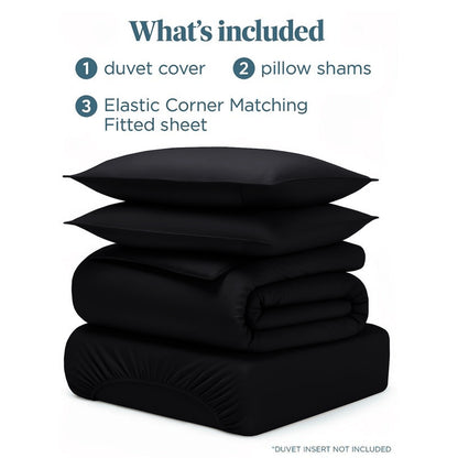 4pcs Brushed Solid Color Duvet Cover Set, Ultra-Soft & Breathable Microfiber, Includes 1pc Duvet Cover, 2pcs Pillowcases, 1pc Fitted Sheet, Single, Double, King, Super King Sizes